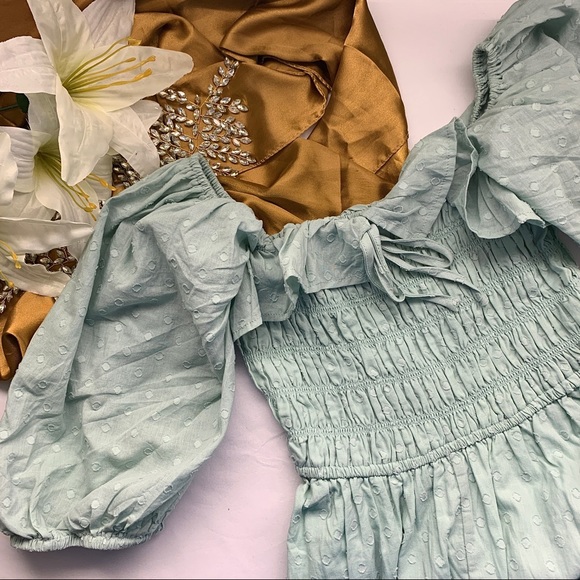 SOLD NWT Lovely Swiss Dot Cottagecore Aqua Prairie Dress* - Picture 3 of 10